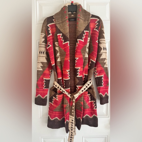 Lauren Ralph Lauren Sweaters - Lauren Ralph Lauren Red and Brown Patterned Cardigan